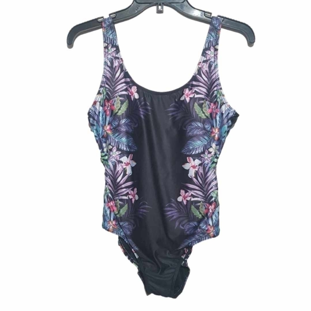 La Vie En Rose Aqua Rose Floral Tropical One Piece Swimsuit Criss Cross Lace - Picture 1 of 12